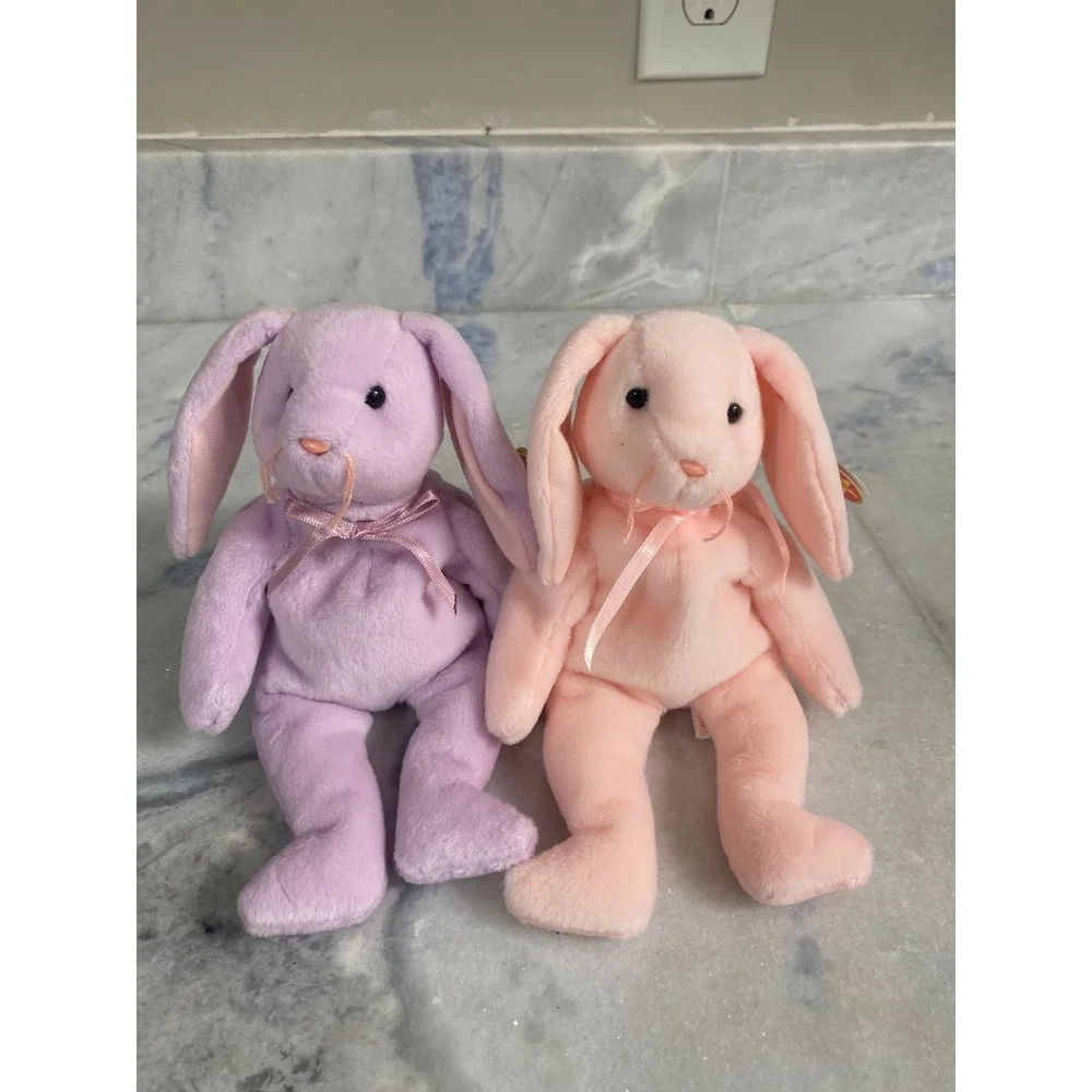 Ty‎ Beanie Babies Floppity Hoppity Bunny Rabbit Pair Pink Purple 1996 Tagged